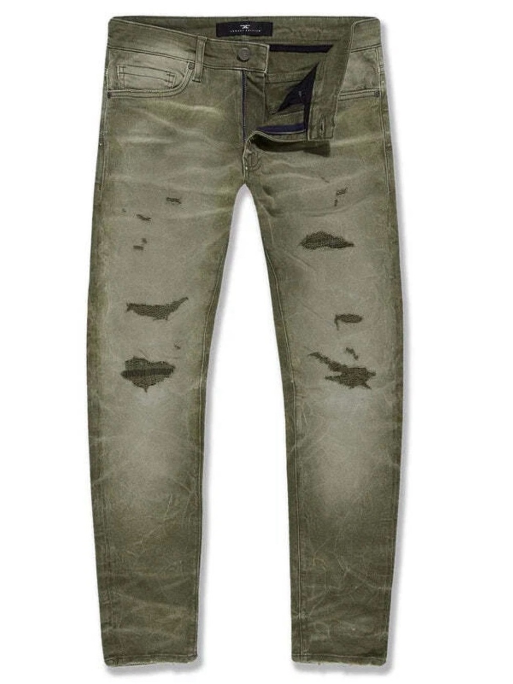 Slim Fit Distressed Olive Skinny Jeans for Men